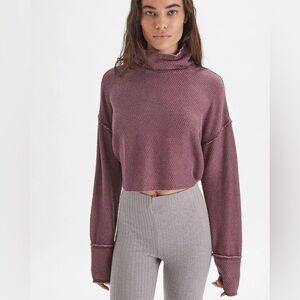 Out From Under Camino Long Sleeve Cropped Turtleneck Top Burgundy Size S